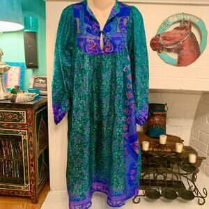 SEVENTIES 70's India SILK Mixed PATCHWORK Block Print HIPPIE BOHO